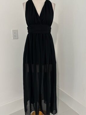 Active USA Black V-Neck Halter Maxi Dress #136